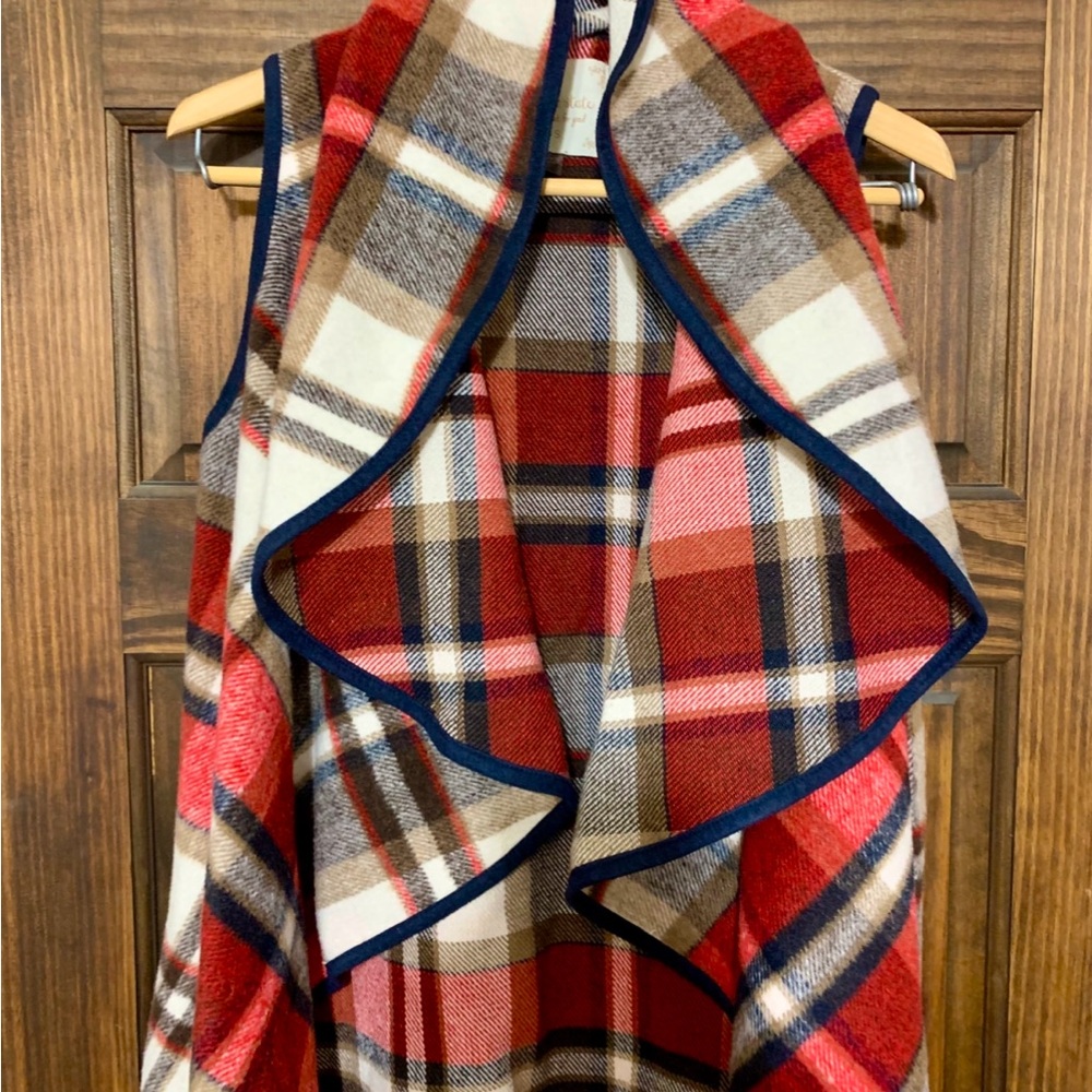 ALTAR’D STATE Clinton Shoulder Plaid Sleeveless Waterfall Cardigan Vest Small